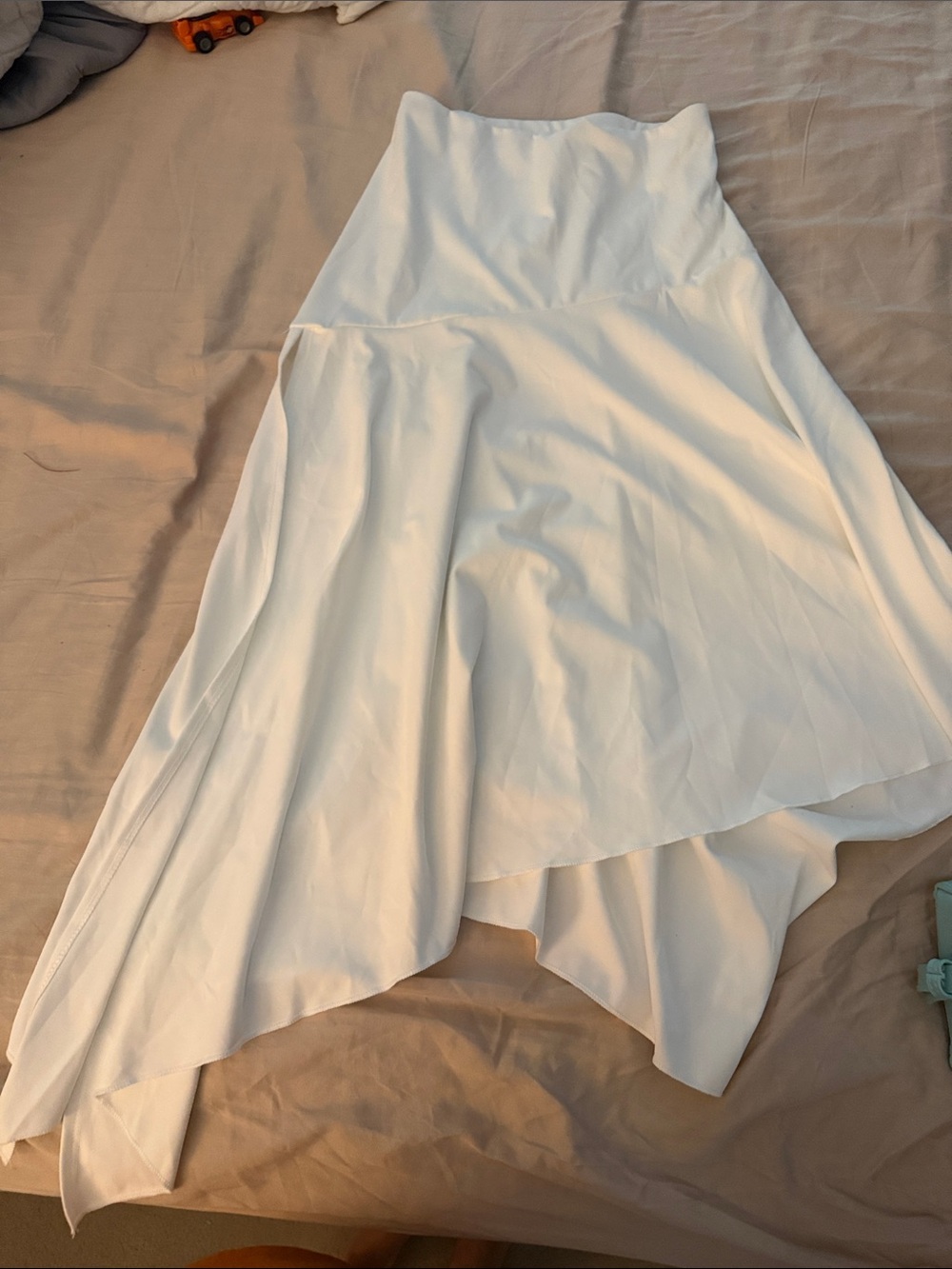 Asymmetric White Midi Skirt with Flowy Draping